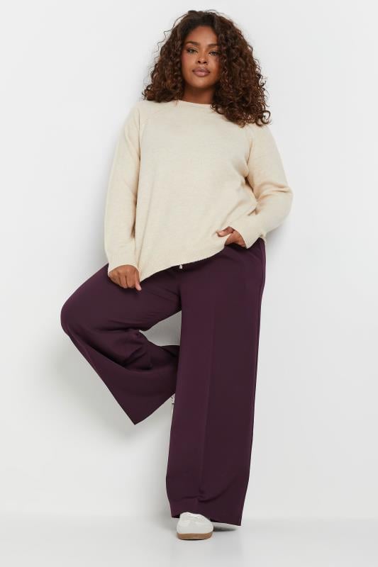 Evans YOURS Curve Burgundy Red Pull On Wide Leg Trousers