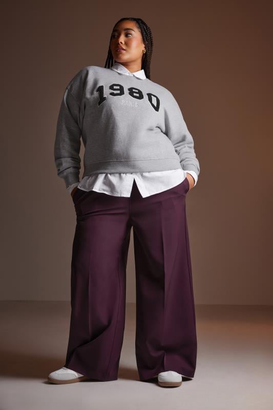 evans YOURS Curve Burgundy Red Pull On Wide Leg Trousers