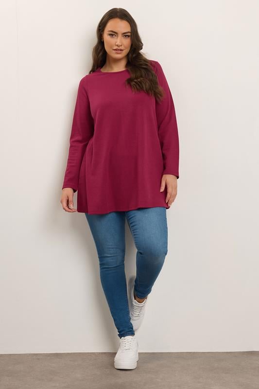 Evans YOURS Curve Burgundy Red Ribbed Swing T-Shirt