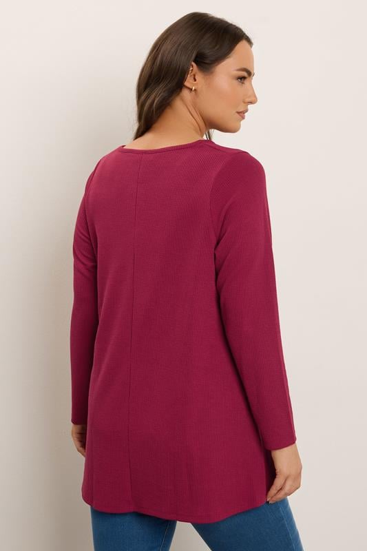 Evans YOURS Curve Burgundy Red Ribbed Swing T-Shirt