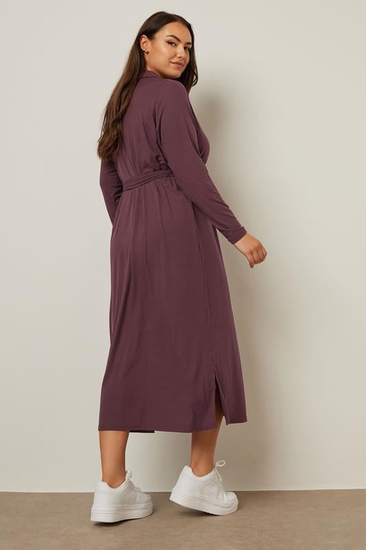 Evans YOURS Curve Burgundy Red Ribbed Tie Waist Shirt Dress