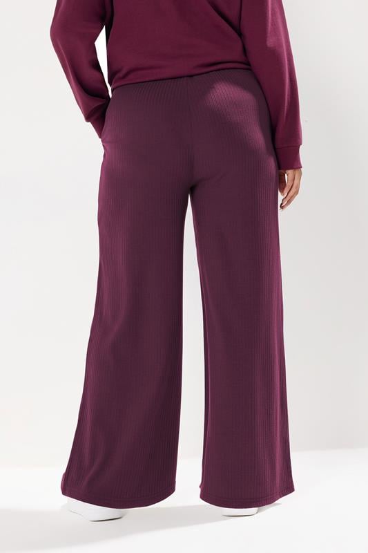 Evans YOURS Curve Burgundy Red Ribbed Wide Leg Trousers