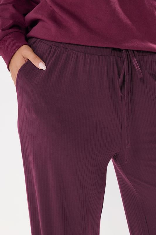 Evans YOURS Curve Burgundy Red Ribbed Wide Leg Trousers