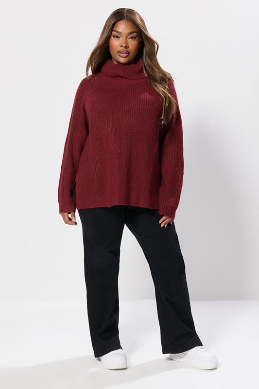Evans YOURS Curve Burgundy Red Roll Neck Knitted Jumper
