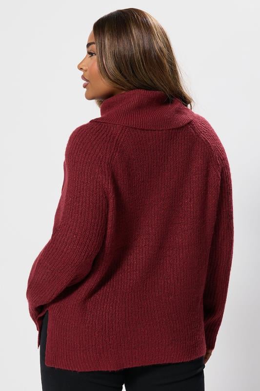 Evans YOURS Curve Burgundy Red Roll Neck Knitted Jumper