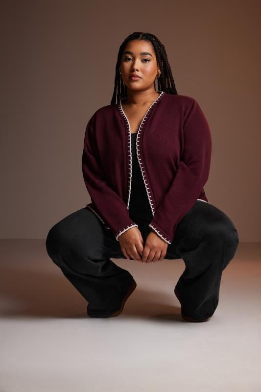 Evans YOURS Curve Burgundy Red Scalloped Edge Cardigan