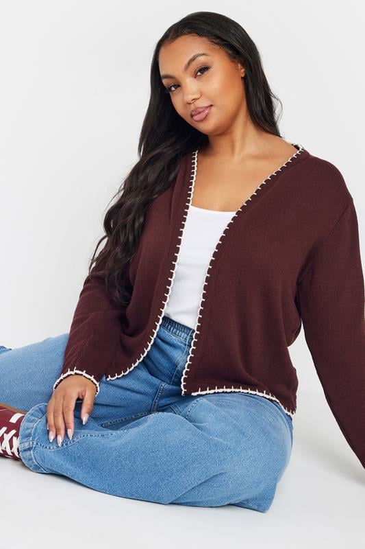 Evans YOURS Curve Burgundy Red Scalloped Edge Cardigan