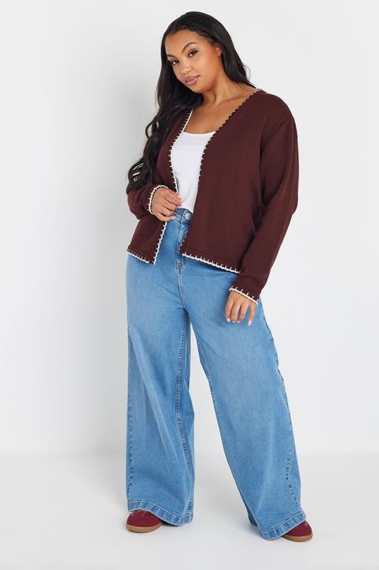 Evans YOURS Curve Burgundy Red Scalloped Edge Cardigan