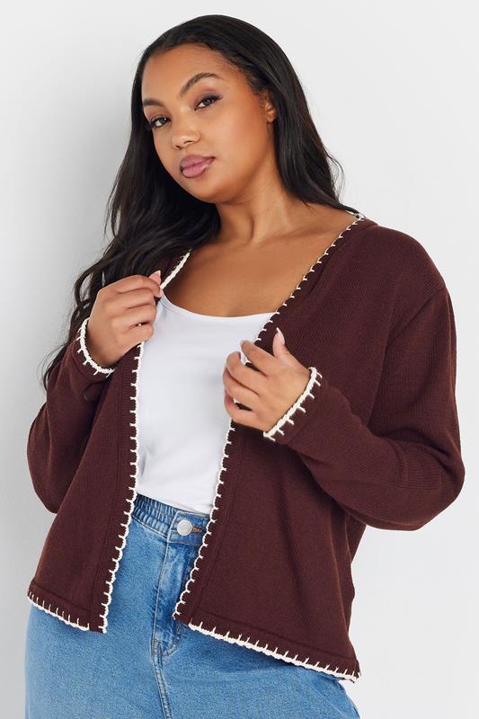 evans YOURS Curve Burgundy Red Scalloped Edge Cardigan