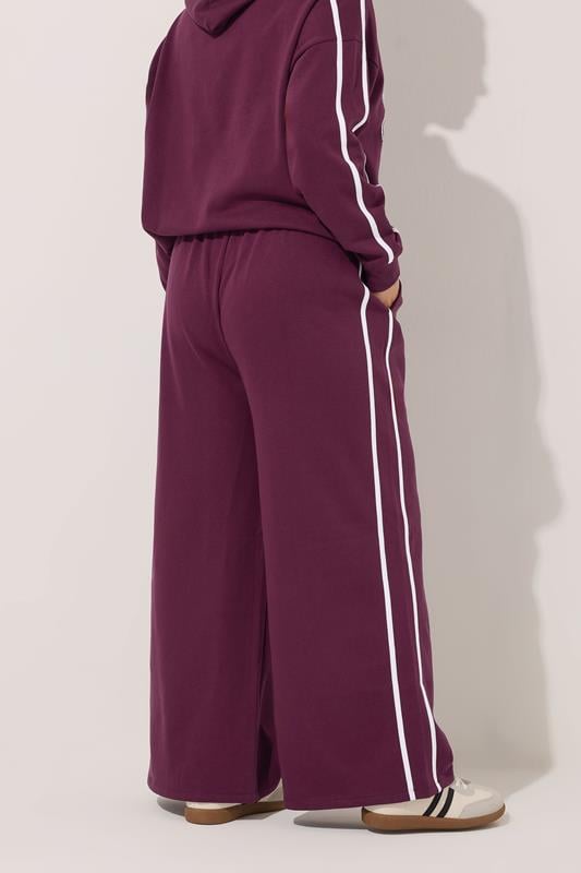 Evans YOURS Curve Burgundy Red Side Stripe Wide Leg Joggers