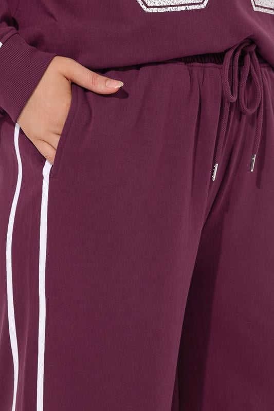 Evans YOURS Curve Burgundy Red Side Stripe Wide Leg Joggers