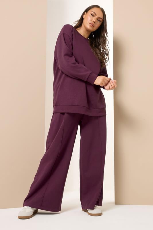 Evans YOURS Curve Burgundy Red Sweatshirt & Wide Leg Jogger Set
