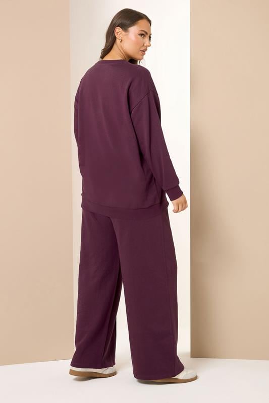 Evans YOURS Curve Burgundy Red Sweatshirt & Wide Leg Jogger Set