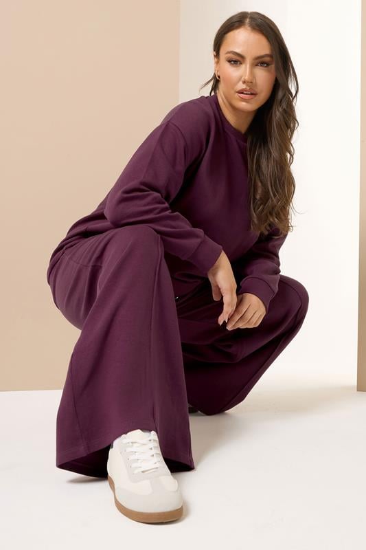 evans YOURS Curve Burgundy Red Sweatshirt & Wide Leg Jogger Set