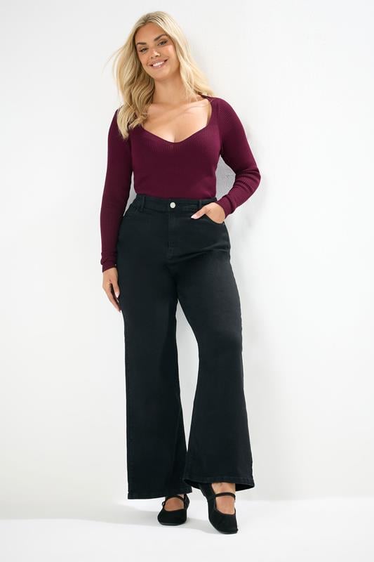 Evans YOURS Curve Burgundy Red Sweetheart Neck Jumper