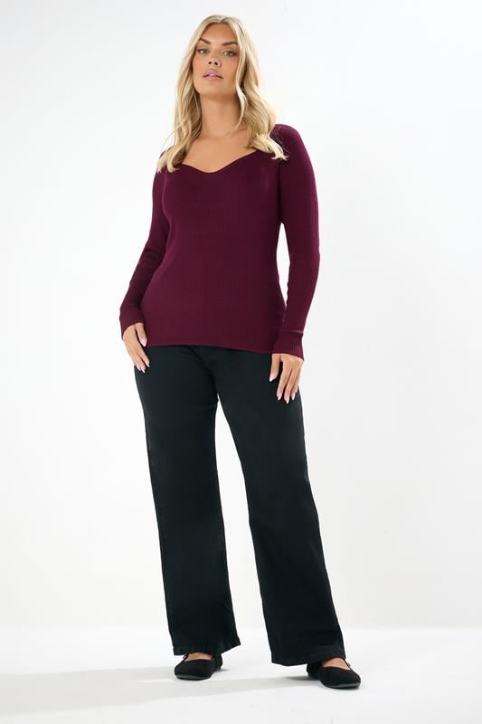 Evans YOURS Curve Burgundy Red Sweetheart Neck Jumper