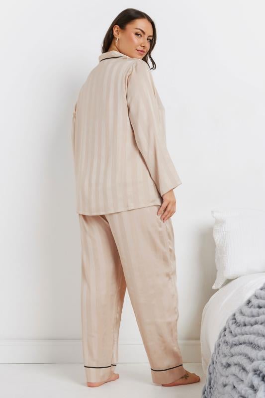 Evans YOURS Curve Champagne Gold Jacquard Stripe Satin Pyjama Set