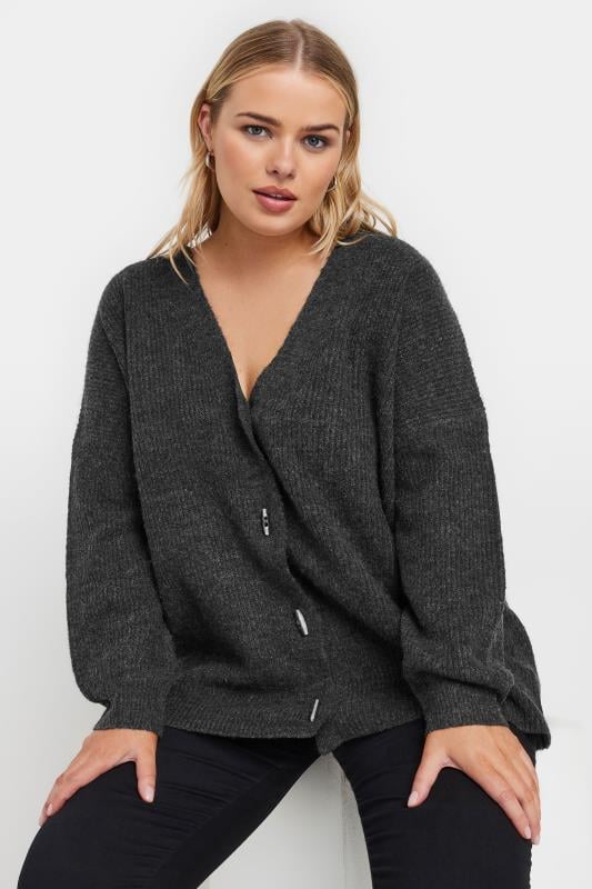 Evans YOURS Curve Charcoal Grey Button Through Cardigan