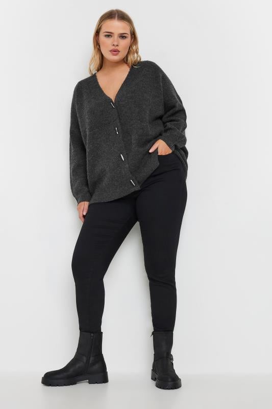 Evans YOURS Curve Charcoal Grey Button Through Cardigan