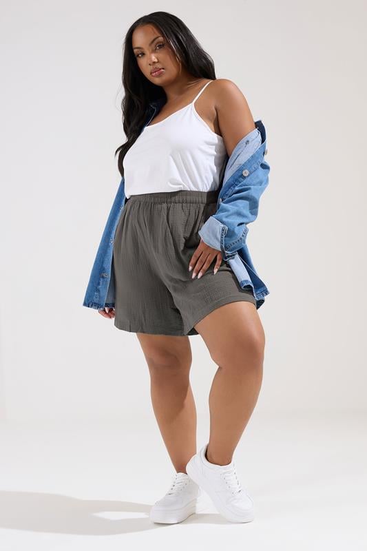 Evans YOURS Curve Charcoal Grey Cotton Cheesecloth Shorts