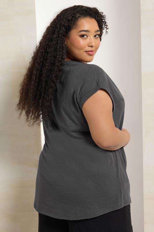 Evans YOURS Curve Charcoal Grey Cotton Rich V-Neck Top