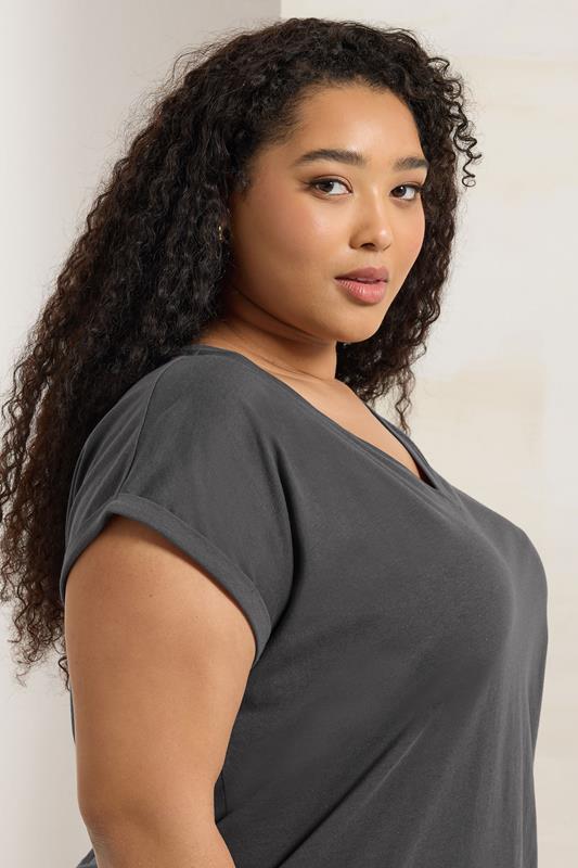 Evans YOURS Curve Charcoal Grey Cotton Rich V-Neck Top