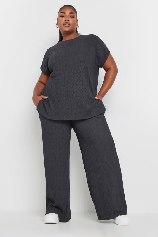 Evans YOURS Curve Charcoal Grey Crinkle Plisse T-Shirt