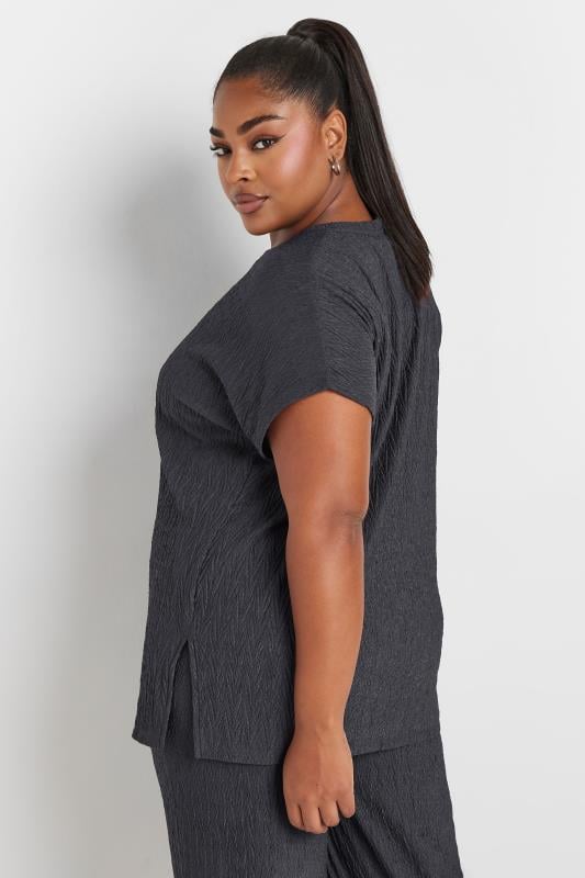 Evans YOURS Curve Charcoal Grey Crinkle Plisse T-Shirt