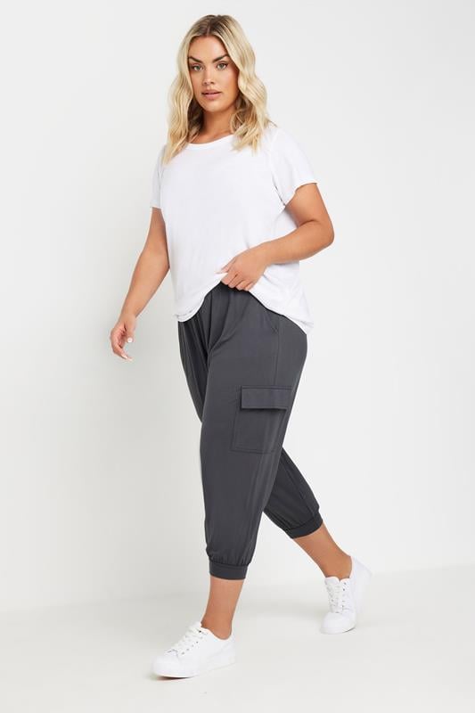 Evans YOURS Curve Charcoal Grey Cropped Cargo Harem Joggers