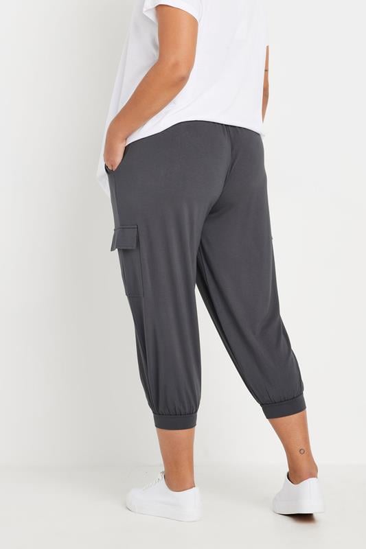 Evans YOURS Curve Charcoal Grey Cropped Cargo Harem Joggers