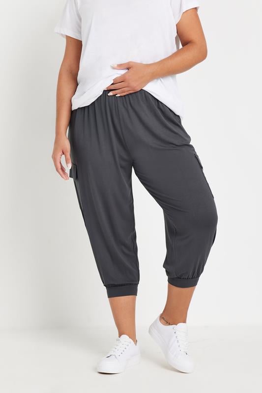 evans YOURS Curve Charcoal Grey Cropped Cargo Harem Joggers
