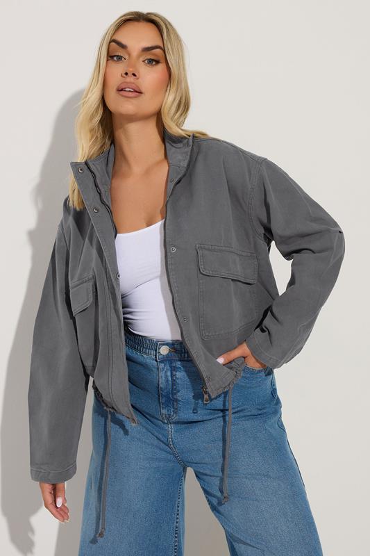 evans YOURS Curve Charcoal Grey Drop Shoulder Twill Jacket