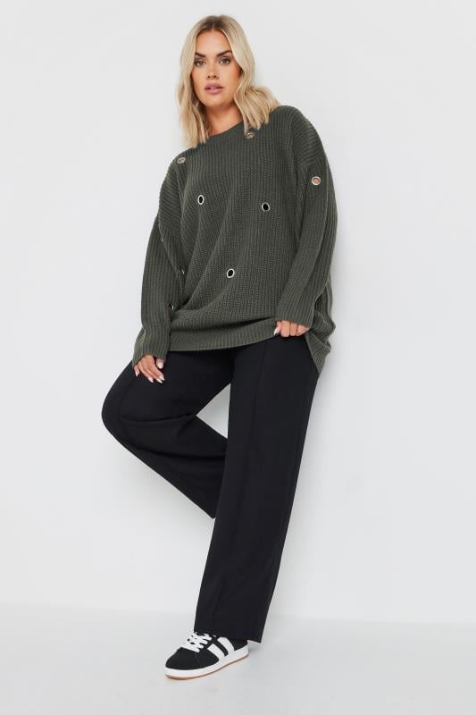 Evans YOURS Curve Charcoal Grey Eyelet Knitted Jumper