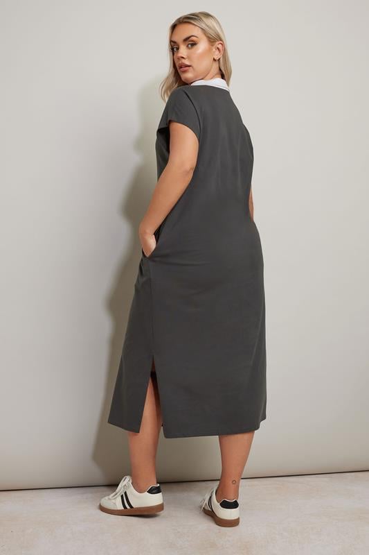 Evans YOURS Curve Charcoal Grey Jersey Collar Grown Sleeve Dress