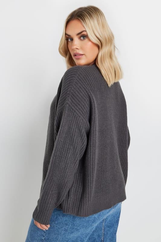 Evans YOURS Curve Charcoal Grey Knitted Bomber Cardigan