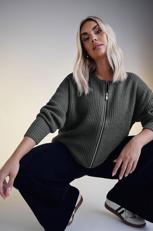 evans YOURS Curve Charcoal Grey Knitted Bomber Cardigan