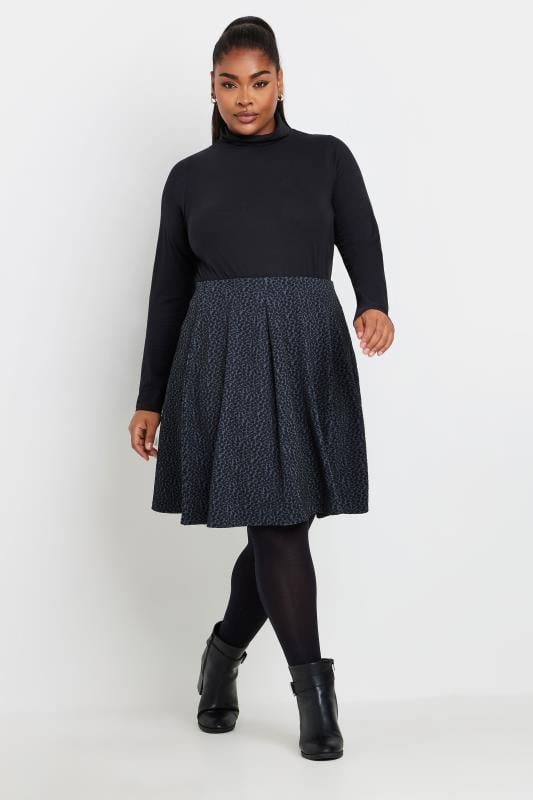 Evans YOURS Curve Charcoal Grey Leopard Print Panelled Skirt