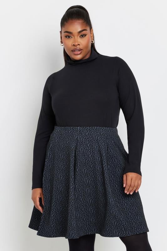 evans YOURS Curve Charcoal Grey Leopard Print Panelled Skirt