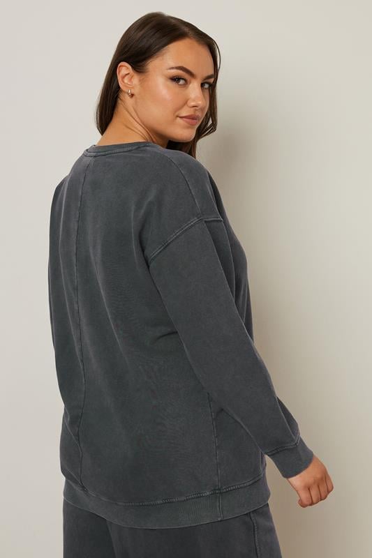 Evans YOURS Curve Charcoal Grey 'New York' Embroidered Slogan Sweatshirt