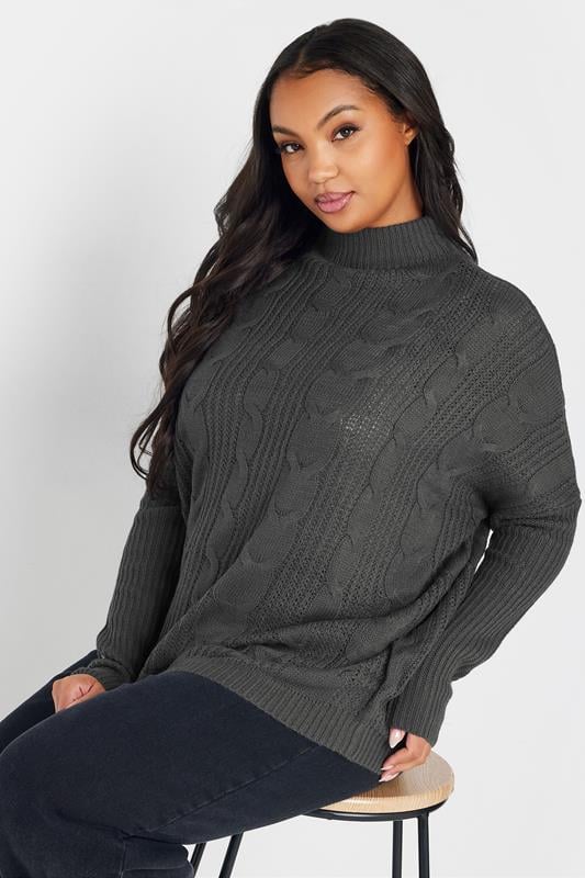 Evans YOURS Curve Charcoal Grey Oversized Cable Knit Jumper