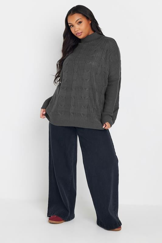 Evans YOURS Curve Charcoal Grey Oversized Cable Knit Jumper