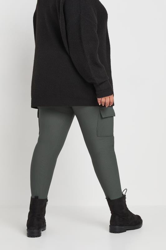Evans YOURS Curve Charcoal Grey Ribbed Cargo Leggings