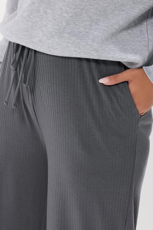 Evans YOURS Curve Charcoal Grey Ribbed Wide Leg Trousers