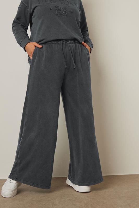 evans YOURS Curve Charcoal Grey Washed Wide Leg Joggers