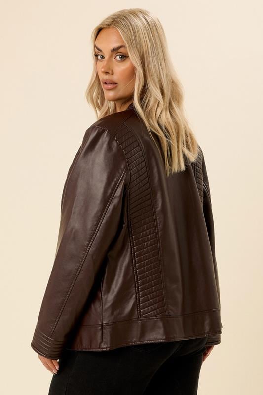Evans YOURS Curve Chocolate Brown Biker Faux Leather Jacket