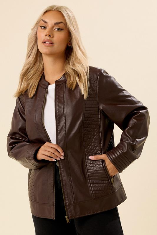 evans YOURS Curve Chocolate Brown Biker Faux Leather Jacket
