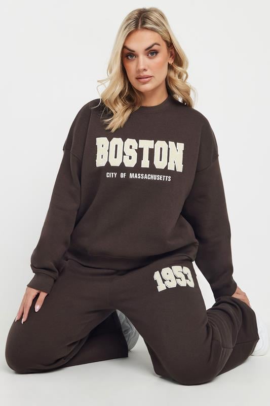 Evans YOURS Curve Chocolate Brown 'Boston' Sweatshirt