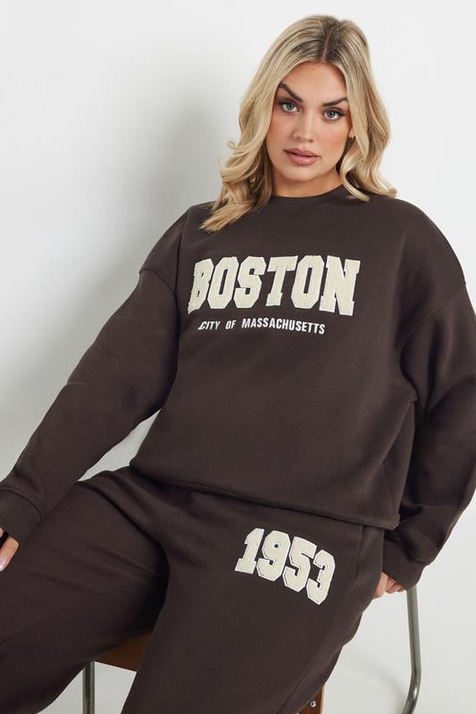 Evans YOURS Curve Chocolate Brown 'Boston' Sweatshirt
