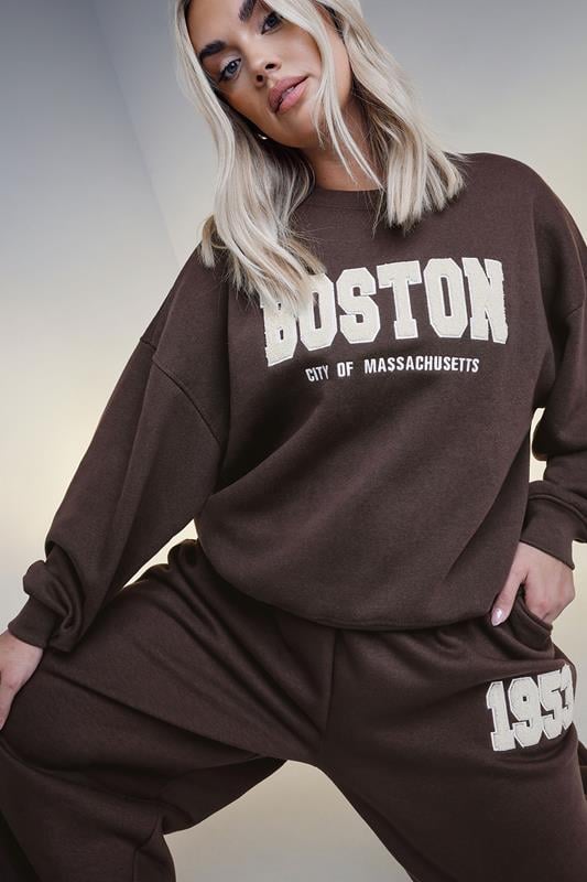 evans YOURS Curve Chocolate Brown 'Boston' Sweatshirt