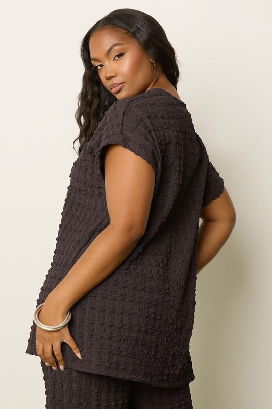 Evans YOURS Curve Chocolate Brown Bubble Textured T-Shirt